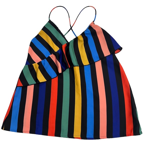 Tyche Brand Ruffle Striped Camisole Tank Size Small Bright Colorful - Picture 1 of 5